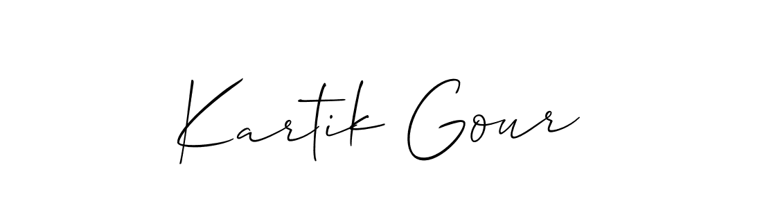 Create a beautiful signature design for name Kartik Gour. With this signature (Allison_Script) fonts, you can make a handwritten signature for free. Kartik Gour signature style 2 images and pictures png