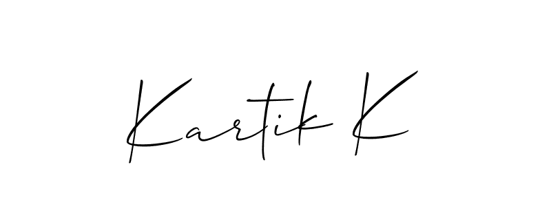 Make a beautiful signature design for name Kartik K. With this signature (Allison_Script) style, you can create a handwritten signature for free. Kartik K signature style 2 images and pictures png