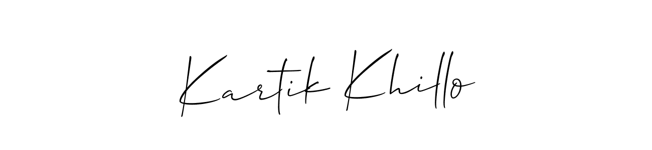 Create a beautiful signature design for name Kartik Khillo. With this signature (Allison_Script) fonts, you can make a handwritten signature for free. Kartik Khillo signature style 2 images and pictures png