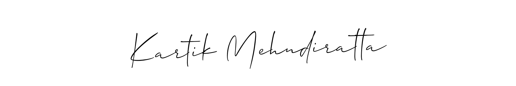 The best way (Allison_Script) to make a short signature is to pick only two or three words in your name. The name Kartik Mehndiratta include a total of six letters. For converting this name. Kartik Mehndiratta signature style 2 images and pictures png