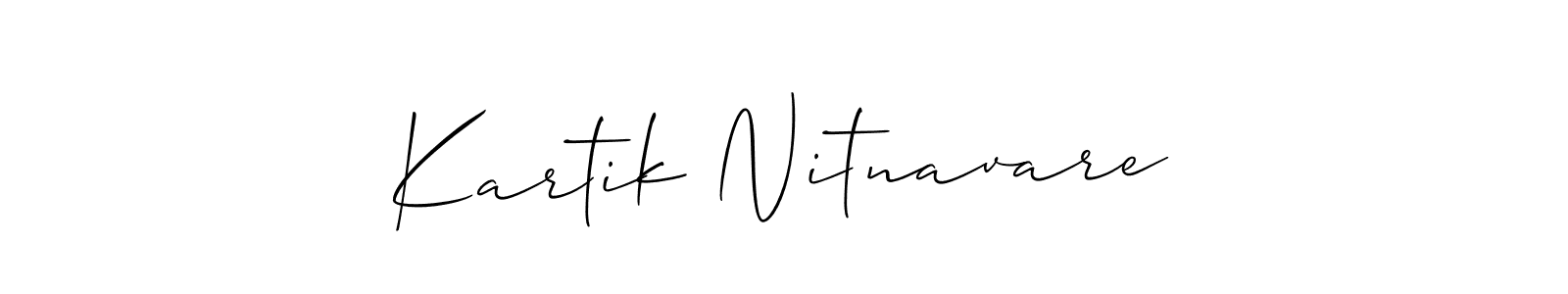 The best way (Allison_Script) to make a short signature is to pick only two or three words in your name. The name Kartik Nitnavare include a total of six letters. For converting this name. Kartik Nitnavare signature style 2 images and pictures png