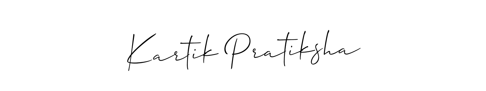 The best way (Allison_Script) to make a short signature is to pick only two or three words in your name. The name Kartik Pratiksha include a total of six letters. For converting this name. Kartik Pratiksha signature style 2 images and pictures png