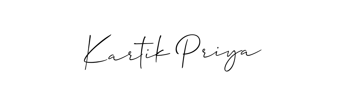 Allison_Script is a professional signature style that is perfect for those who want to add a touch of class to their signature. It is also a great choice for those who want to make their signature more unique. Get Kartik Priya name to fancy signature for free. Kartik Priya signature style 2 images and pictures png