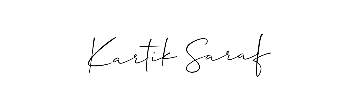 Also You can easily find your signature by using the search form. We will create Kartik Saraf name handwritten signature images for you free of cost using Allison_Script sign style. Kartik Saraf signature style 2 images and pictures png