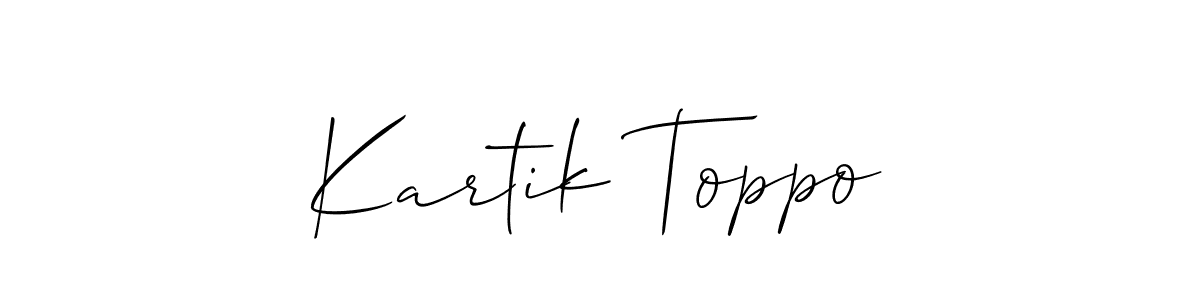 You should practise on your own different ways (Allison_Script) to write your name (Kartik Toppo) in signature. don't let someone else do it for you. Kartik Toppo signature style 2 images and pictures png