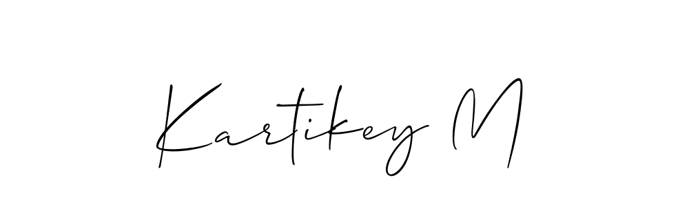 Allison_Script is a professional signature style that is perfect for those who want to add a touch of class to their signature. It is also a great choice for those who want to make their signature more unique. Get Kartikey M name to fancy signature for free. Kartikey M signature style 2 images and pictures png