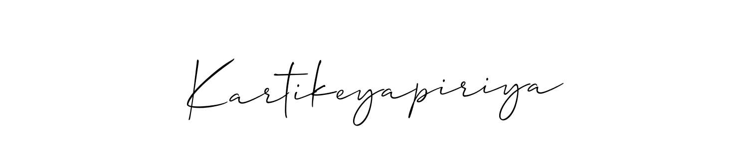 The best way (Allison_Script) to make a short signature is to pick only two or three words in your name. The name Kartikeyapiriya include a total of six letters. For converting this name. Kartikeyapiriya signature style 2 images and pictures png