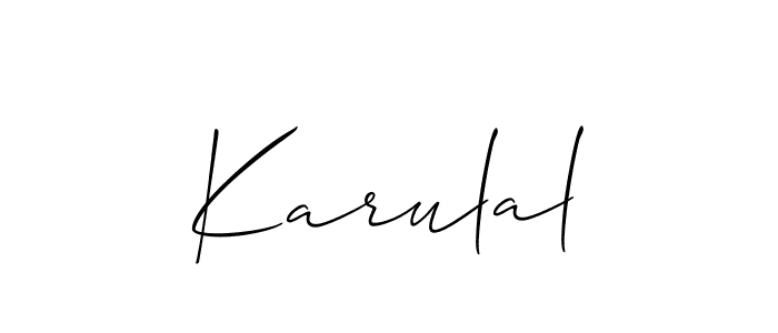 Use a signature maker to create a handwritten signature online. With this signature software, you can design (Allison_Script) your own signature for name Karulal. Karulal signature style 2 images and pictures png