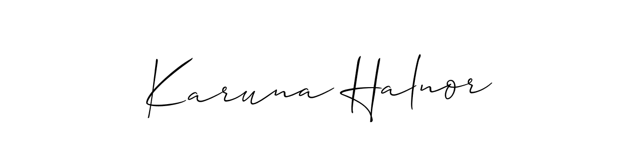 Use a signature maker to create a handwritten signature online. With this signature software, you can design (Allison_Script) your own signature for name Karuna Halnor. Karuna Halnor signature style 2 images and pictures png