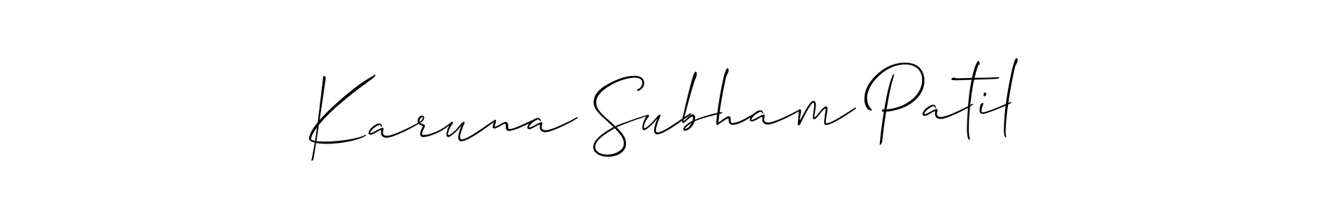 Allison_Script is a professional signature style that is perfect for those who want to add a touch of class to their signature. It is also a great choice for those who want to make their signature more unique. Get Karuna Subham Patil name to fancy signature for free. Karuna Subham Patil signature style 2 images and pictures png