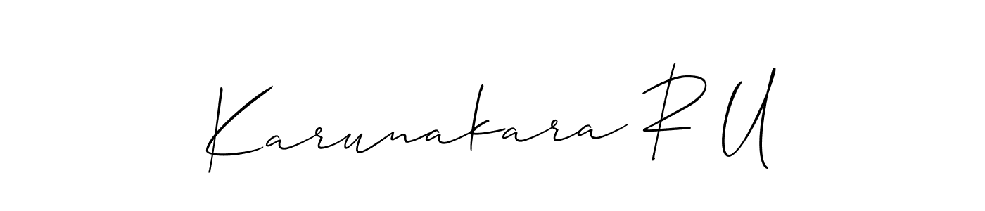 if you are searching for the best signature style for your name Karunakara R U. so please give up your signature search. here we have designed multiple signature styles  using Allison_Script. Karunakara R U signature style 2 images and pictures png