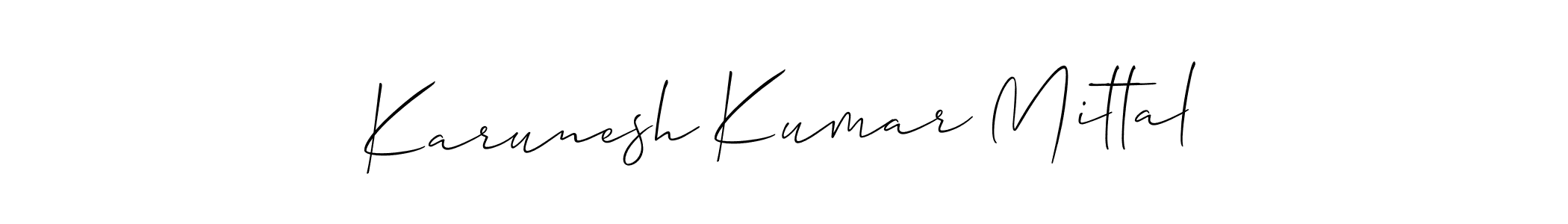 The best way (Allison_Script) to make a short signature is to pick only two or three words in your name. The name Karunesh Kumar Mittal include a total of six letters. For converting this name. Karunesh Kumar Mittal signature style 2 images and pictures png