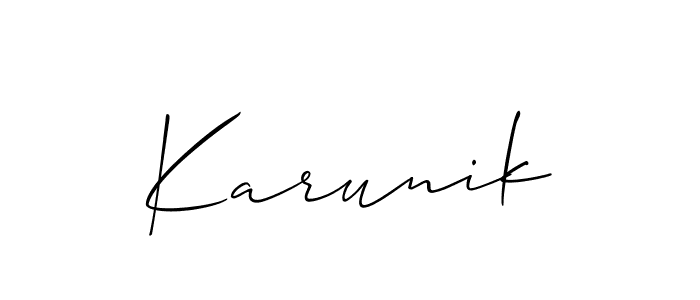 How to make Karunik name signature. Use Allison_Script style for creating short signs online. This is the latest handwritten sign. Karunik signature style 2 images and pictures png