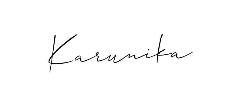 Use a signature maker to create a handwritten signature online. With this signature software, you can design (Allison_Script) your own signature for name Karunika. Karunika signature style 2 images and pictures png