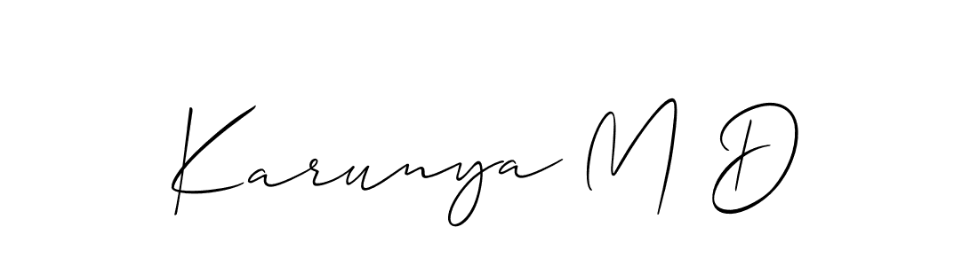 Make a beautiful signature design for name Karunya M D. With this signature (Allison_Script) style, you can create a handwritten signature for free. Karunya M D signature style 2 images and pictures png