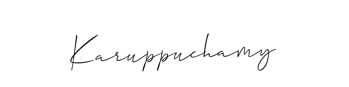 Allison_Script is a professional signature style that is perfect for those who want to add a touch of class to their signature. It is also a great choice for those who want to make their signature more unique. Get Karuppuchamy name to fancy signature for free. Karuppuchamy signature style 2 images and pictures png