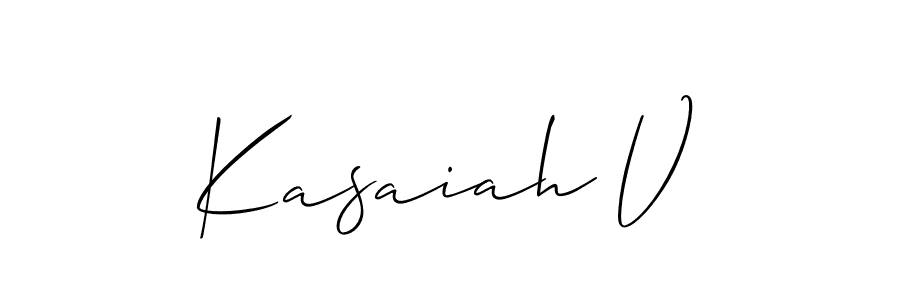 It looks lik you need a new signature style for name Kasaiah V. Design unique handwritten (Allison_Script) signature with our free signature maker in just a few clicks. Kasaiah V signature style 2 images and pictures png