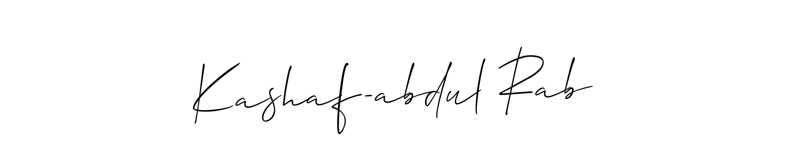 The best way (Allison_Script) to make a short signature is to pick only two or three words in your name. The name Kashaf-abdul Rab include a total of six letters. For converting this name. Kashaf-abdul Rab signature style 2 images and pictures png