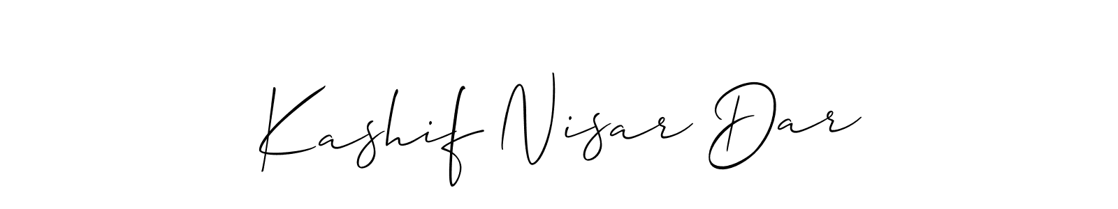 Allison_Script is a professional signature style that is perfect for those who want to add a touch of class to their signature. It is also a great choice for those who want to make their signature more unique. Get Kashif Nisar Dar name to fancy signature for free. Kashif Nisar Dar signature style 2 images and pictures png