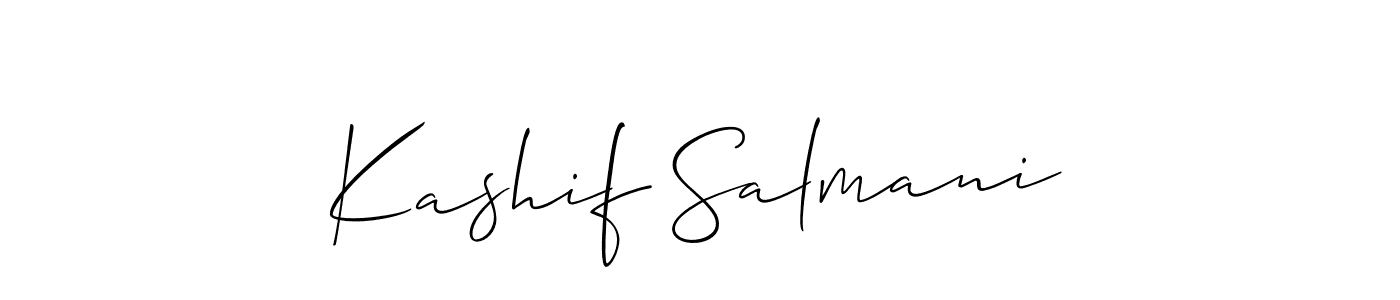 Allison_Script is a professional signature style that is perfect for those who want to add a touch of class to their signature. It is also a great choice for those who want to make their signature more unique. Get Kashif Salmani name to fancy signature for free. Kashif Salmani signature style 2 images and pictures png