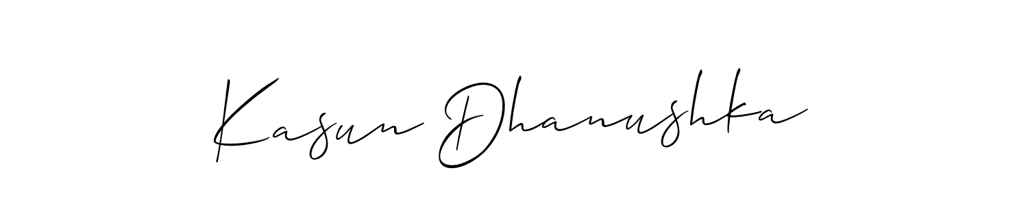 How to make Kasun Dhanushka name signature. Use Allison_Script style for creating short signs online. This is the latest handwritten sign. Kasun Dhanushka signature style 2 images and pictures png
