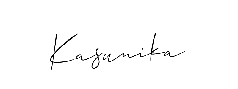 Use a signature maker to create a handwritten signature online. With this signature software, you can design (Allison_Script) your own signature for name Kasunika. Kasunika signature style 2 images and pictures png