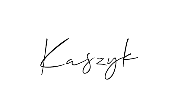 if you are searching for the best signature style for your name Kaszyk. so please give up your signature search. here we have designed multiple signature styles  using Allison_Script. Kaszyk signature style 2 images and pictures png