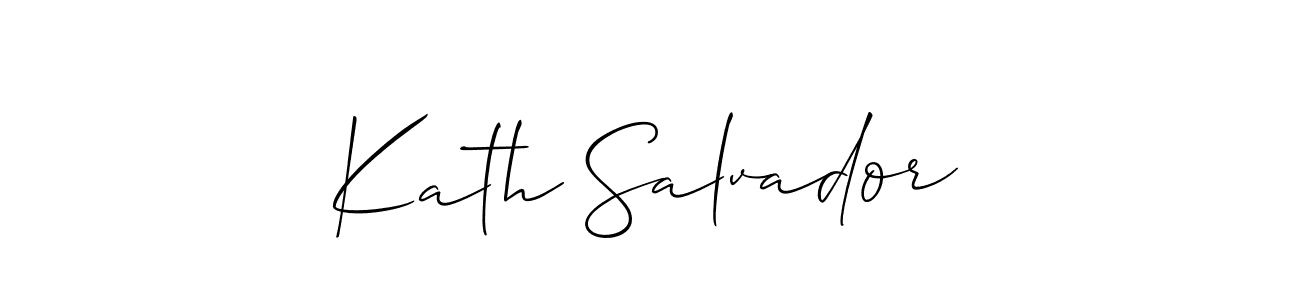 Similarly Allison_Script is the best handwritten signature design. Signature creator online .You can use it as an online autograph creator for name Kath Salvador. Kath Salvador signature style 2 images and pictures png