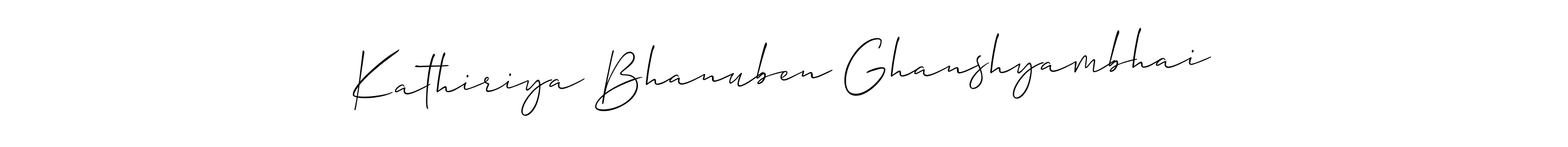 The best way (Allison_Script) to make a short signature is to pick only two or three words in your name. The name Kathiriya Bhanuben Ghanshyambhai include a total of six letters. For converting this name. Kathiriya Bhanuben Ghanshyambhai signature style 2 images and pictures png