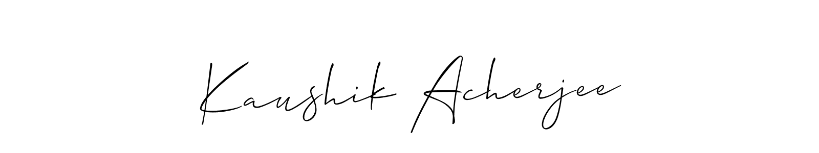The best way (Allison_Script) to make a short signature is to pick only two or three words in your name. The name Kaushik Acherjee include a total of six letters. For converting this name. Kaushik Acherjee signature style 2 images and pictures png