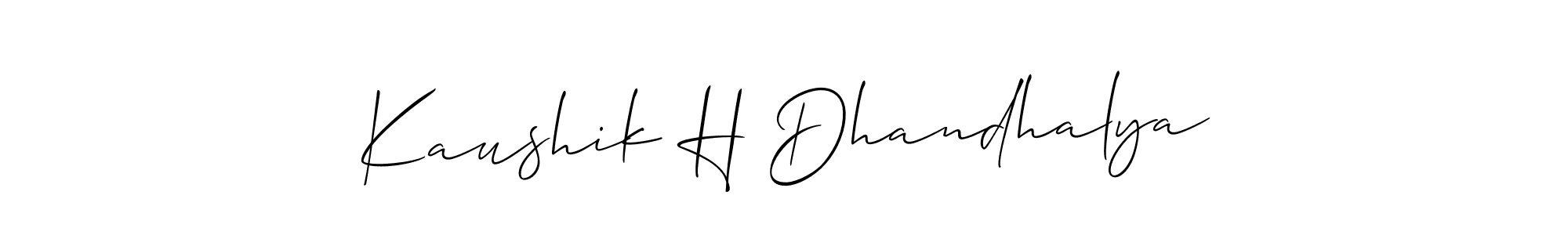This is the best signature style for the Kaushik H Dhandhalya name. Also you like these signature font (Allison_Script). Mix name signature. Kaushik H Dhandhalya signature style 2 images and pictures png
