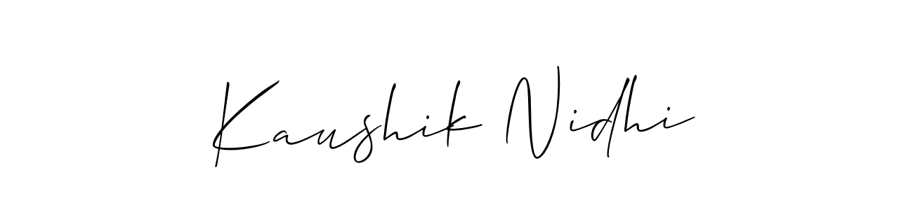 How to Draw Kaushik Nidhi signature style? Allison_Script is a latest design signature styles for name Kaushik Nidhi. Kaushik Nidhi signature style 2 images and pictures png