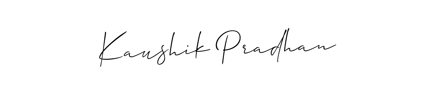 This is the best signature style for the Kaushik Pradhan name. Also you like these signature font (Allison_Script). Mix name signature. Kaushik Pradhan signature style 2 images and pictures png