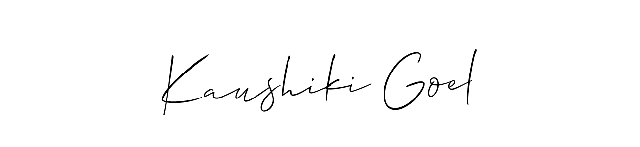 The best way (Allison_Script) to make a short signature is to pick only two or three words in your name. The name Kaushiki Goel include a total of six letters. For converting this name. Kaushiki Goel signature style 2 images and pictures png