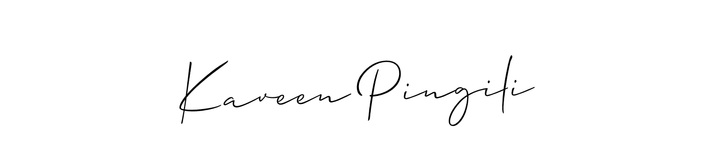 You should practise on your own different ways (Allison_Script) to write your name (Kaveen Pingili) in signature. don't let someone else do it for you. Kaveen Pingili signature style 2 images and pictures png