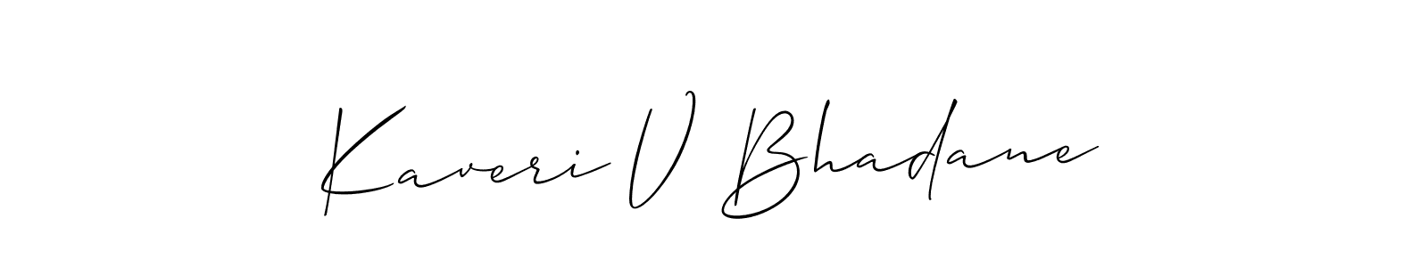 Allison_Script is a professional signature style that is perfect for those who want to add a touch of class to their signature. It is also a great choice for those who want to make their signature more unique. Get Kaveri V Bhadane name to fancy signature for free. Kaveri V Bhadane signature style 2 images and pictures png