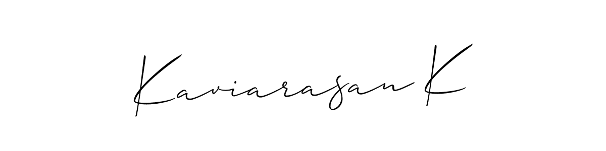 Use a signature maker to create a handwritten signature online. With this signature software, you can design (Allison_Script) your own signature for name Kaviarasan K. Kaviarasan K signature style 2 images and pictures png