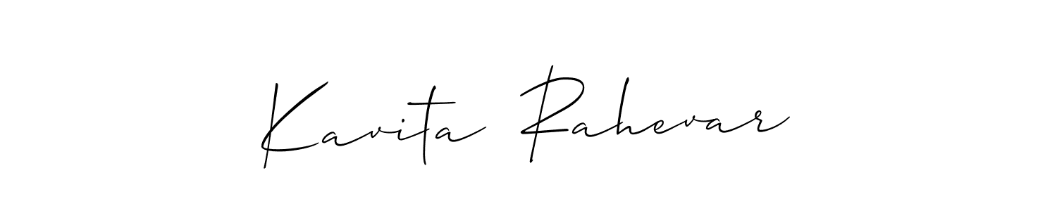 The best way (Allison_Script) to make a short signature is to pick only two or three words in your name. The name Kavita  Rahevar include a total of six letters. For converting this name. Kavita  Rahevar signature style 2 images and pictures png