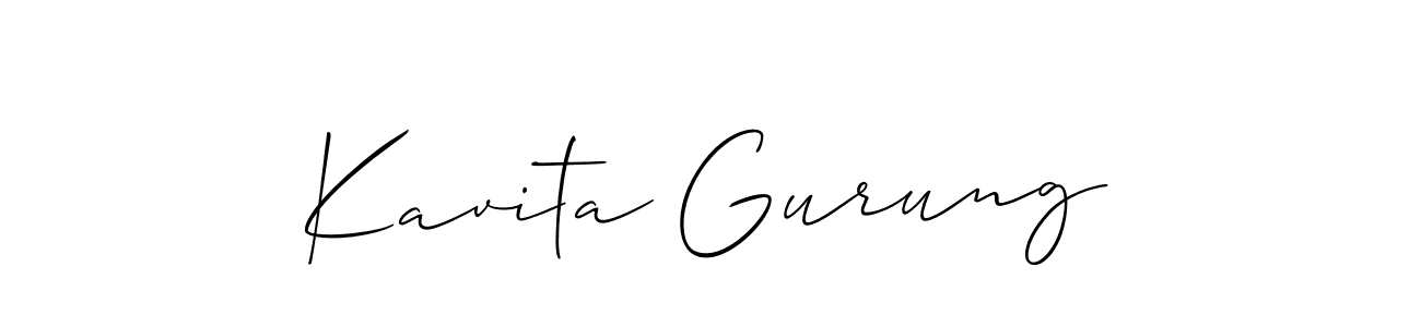 The best way (Allison_Script) to make a short signature is to pick only two or three words in your name. The name Kavita Gurung include a total of six letters. For converting this name. Kavita Gurung signature style 2 images and pictures png