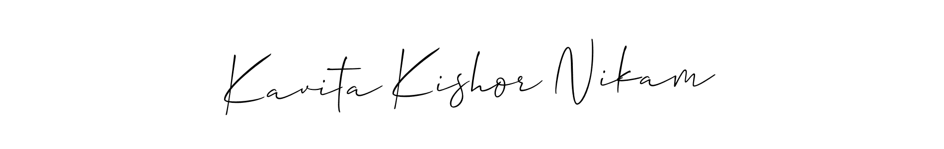 The best way (Allison_Script) to make a short signature is to pick only two or three words in your name. The name Kavita Kishor Nikam include a total of six letters. For converting this name. Kavita Kishor Nikam signature style 2 images and pictures png