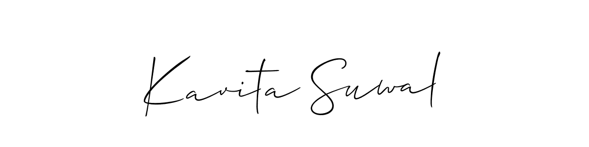 The best way (Allison_Script) to make a short signature is to pick only two or three words in your name. The name Kavita Suwal include a total of six letters. For converting this name. Kavita Suwal signature style 2 images and pictures png