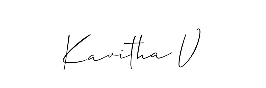 The best way (Allison_Script) to make a short signature is to pick only two or three words in your name. The name Kavitha V include a total of six letters. For converting this name. Kavitha V signature style 2 images and pictures png