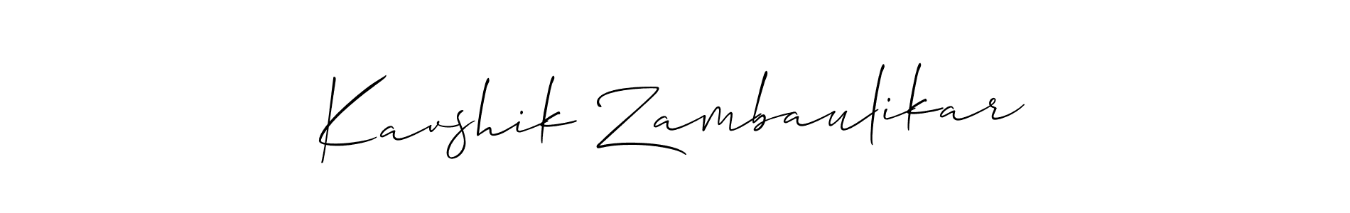 Allison_Script is a professional signature style that is perfect for those who want to add a touch of class to their signature. It is also a great choice for those who want to make their signature more unique. Get Kavshik Zambaulikar name to fancy signature for free. Kavshik Zambaulikar signature style 2 images and pictures png