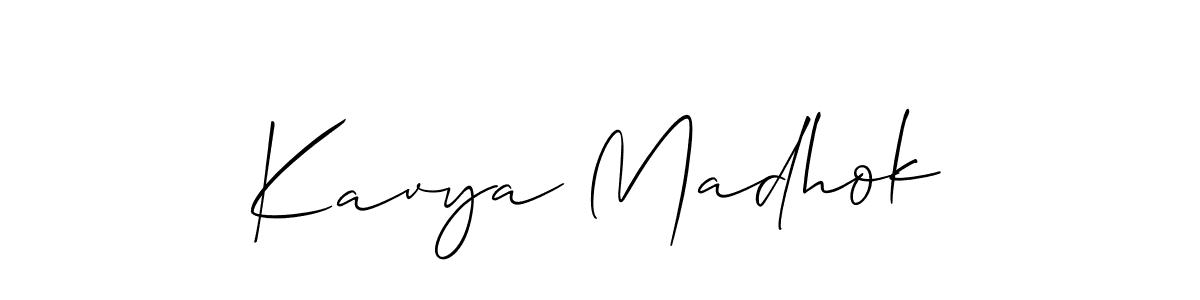 The best way (Allison_Script) to make a short signature is to pick only two or three words in your name. The name Kavya Madhok include a total of six letters. For converting this name. Kavya Madhok signature style 2 images and pictures png