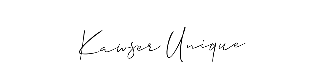 Create a beautiful signature design for name Kawser Unique. With this signature (Allison_Script) fonts, you can make a handwritten signature for free. Kawser Unique signature style 2 images and pictures png
