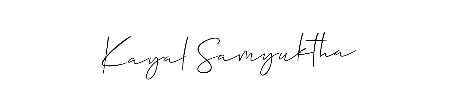 How to make Kayal Samyuktha name signature. Use Allison_Script style for creating short signs online. This is the latest handwritten sign. Kayal Samyuktha signature style 2 images and pictures png