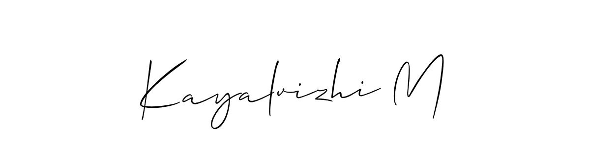 It looks lik you need a new signature style for name Kayalvizhi M. Design unique handwritten (Allison_Script) signature with our free signature maker in just a few clicks. Kayalvizhi M signature style 2 images and pictures png