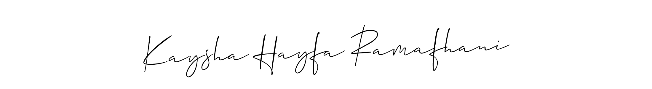 Allison_Script is a professional signature style that is perfect for those who want to add a touch of class to their signature. It is also a great choice for those who want to make their signature more unique. Get Kaysha Hayfa Ramafhani name to fancy signature for free. Kaysha Hayfa Ramafhani signature style 2 images and pictures png