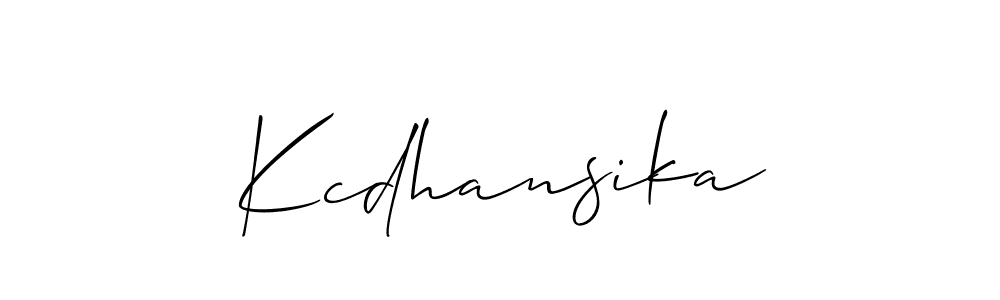 Allison_Script is a professional signature style that is perfect for those who want to add a touch of class to their signature. It is also a great choice for those who want to make their signature more unique. Get Kcdhansika name to fancy signature for free. Kcdhansika signature style 2 images and pictures png