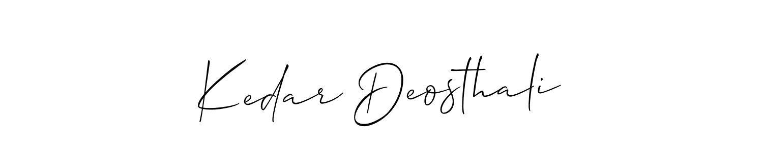 The best way (Allison_Script) to make a short signature is to pick only two or three words in your name. The name Kedar Deosthali include a total of six letters. For converting this name. Kedar Deosthali signature style 2 images and pictures png